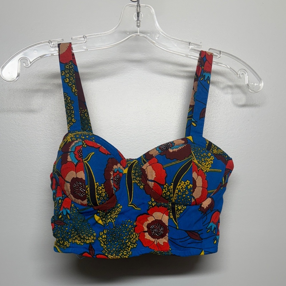 BOG Blue Floral Smocked Crop Top